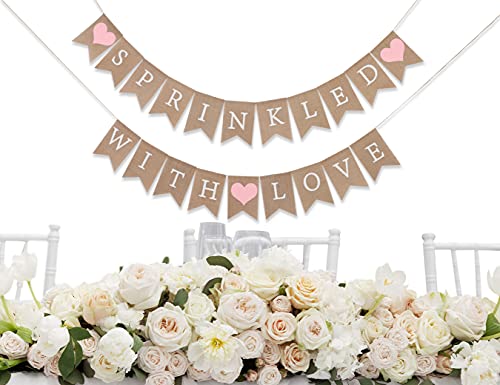 Sprinkled with Love Burlap Banner - Burlap Baby Shower Banner , Sprinkled with Love Baby Shower Decorations , Baby Sprinkle Banner, Sprinkled With Love Sign, Rustic Girl Boy Shower Burlap Banner , Photo Decoration Props