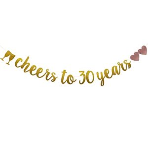 cheers to 30 years banner, pre-strung, gold glitter paper garlands for 30th birthday / wedding anniversary party decorations supplies, no assembly required,(gold)sunbetterland