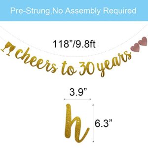 Cheers to 30 Years Banner, Pre-Strung, Gold Glitter Paper Garlands for 30th Birthday / Wedding Anniversary Party Decorations Supplies, No Assembly Required,(Gold)SUNbetterland