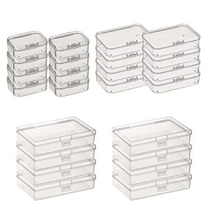 thintinick 24 pack rectangular plastic storage containers box with hinged lid for beads and other small craft items, mixed sizes (clear)