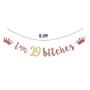 I'm 29 Bitches Banner, 29th Birthday Party Decor, Funny Twenty-nine Years Old Birthday Banner, Women’s 29th Birthday Party Decorations (Rose Gold)