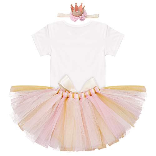 My 1/2 1st Birthday Outfit Baby Girls Shiny Crown Romper + Ruffle Tulle Skirt + Sequins Crown Flower Headband Glitter Party Dress up 3PCS Photo Cake Smash Clothes Set Gold 1/2 Birthday 3-6 Months