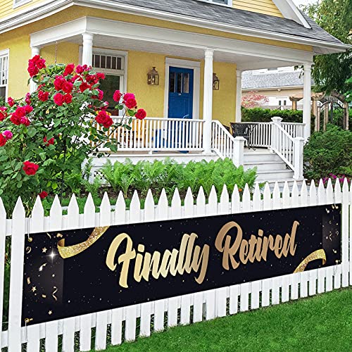 Finally Retired Large Banner, Happy Retirement Yard Sign Lawn Sign, Gold and Black Retirement Party Outdoor Indoor Backdrop 9.8 x 1.6 Feet