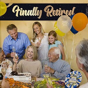 Finally Retired Large Banner, Happy Retirement Yard Sign Lawn Sign, Gold and Black Retirement Party Outdoor Indoor Backdrop 9.8 x 1.6 Feet