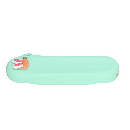 Silicone Pencil case Small Capacity Pure Color Narrow Stitching line Student Pencil case Organ Design for School Radish Rabbit and Radish House, Green