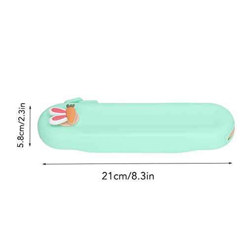 Silicone Pencil case Small Capacity Pure Color Narrow Stitching line Student Pencil case Organ Design for School Radish Rabbit and Radish House, Green