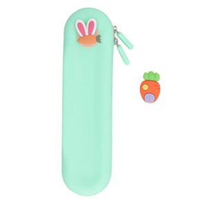 Silicone Pencil case Small Capacity Pure Color Narrow Stitching line Student Pencil case Organ Design for School Radish Rabbit and Radish House, Green