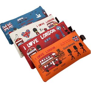 lotusflowert Canvas Pencil Case,The American Style I Love London Set of 4