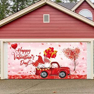 vlipoeasn happy valentine day garage door cover 6x13ft large pink sky romantic love truck gnome valentine’s day garage door banner for couple backdrop for valentine’s day party supplies and decor