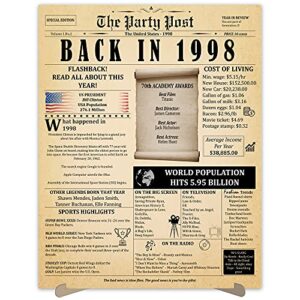 25th birthday party decorations poster – 25 years ago anniversary sign 11×14 in. vintage home decor supplies for her or him. back in 1998 historical banner for women or men turning 25 years old