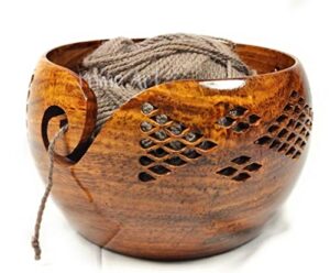 prime art handmade premium quality rosewood wooden yarn bowl for knitting and crochet – ideal for gifting (7×4)