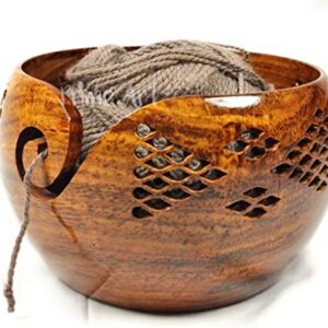 Prime Art Handmade Premium Quality Rosewood Wooden Yarn Bowl for Knitting and Crochet - Ideal for Gifting (7x4)