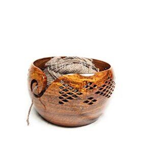 Prime Art Handmade Premium Quality Rosewood Wooden Yarn Bowl for Knitting and Crochet - Ideal for Gifting (7x4)