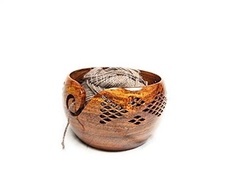 Prime Art Handmade Premium Quality Rosewood Wooden Yarn Bowl for Knitting and Crochet - Ideal for Gifting (7x4)