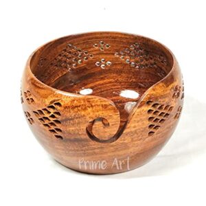 Prime Art Handmade Premium Quality Rosewood Wooden Yarn Bowl for Knitting and Crochet - Ideal for Gifting (7x4)