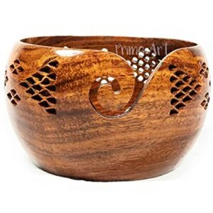 Prime Art Handmade Premium Quality Rosewood Wooden Yarn Bowl for Knitting and Crochet - Ideal for Gifting (7x4)