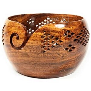 Prime Art Handmade Premium Quality Rosewood Wooden Yarn Bowl for Knitting and Crochet - Ideal for Gifting (7x4)