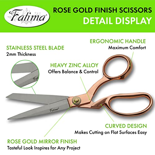 Szco Supplies 8.5” Fatima Heavy-Duty Professional Fabric Tailor Scissors For Home Crafts And Office With Rose Gold Finished Handle