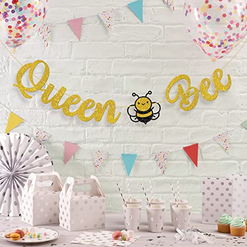 Halawawa Queen Bee Banner, Bumble Bee Theme Mother Birthday Mommy to Bee Party Decoration Banner, Bee Theme Party Mommy to Be Happy Birthday Mom Sign Banner Photo Booth Props