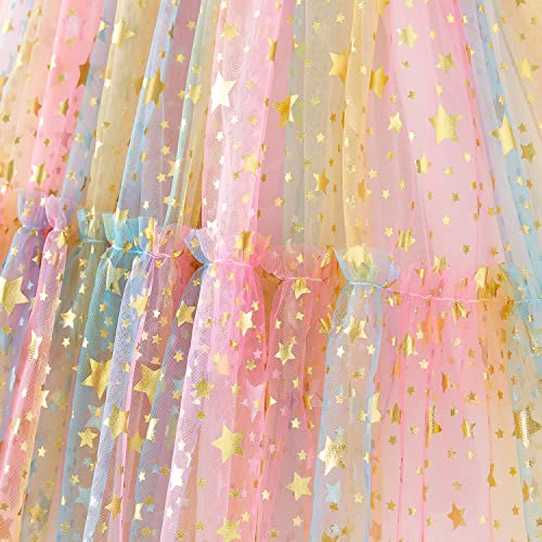 AGQT Toddler Girls Tutu Dress Sleeveless Kids Tulle Tutu Dress Birthday Party Babydoll Dresses Star-Yellow Rainbow Size 2-3T