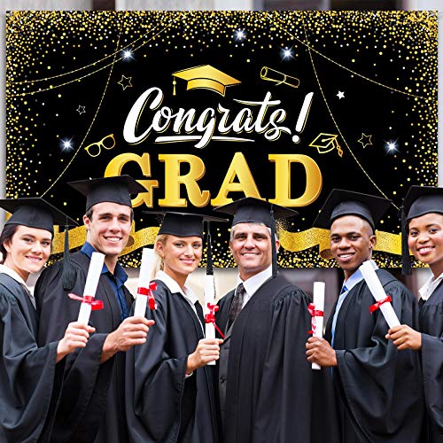 Graduation Party Backdrop Banner Decoration Congrats Sign Banner 2022 Congratulate Graduation Prom Photography Fabric Background for Graduation Party Supplies 72.8 x 43.3 Inch (Black)