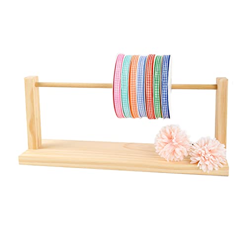 LSMKKA Ribbon Racks for Craft Room, Vinyl Roll Holder Organizer for Holding Wrapping Paper Spool Scarf, Wooden Desktop Display Stand with Removable Rod (Size : 1 Tier 40x17cm)