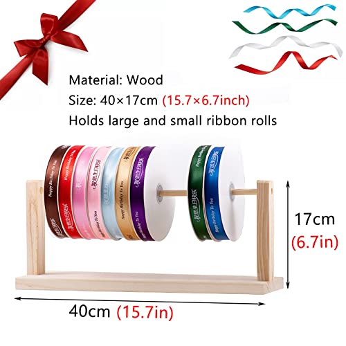 LSMKKA Ribbon Racks for Craft Room, Vinyl Roll Holder Organizer for Holding Wrapping Paper Spool Scarf, Wooden Desktop Display Stand with Removable Rod (Size : 1 Tier 40x17cm)