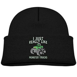 i just really like monster trucks kids hat knitted beanie skull warm winter unisex for baby cuffed beanie cap black