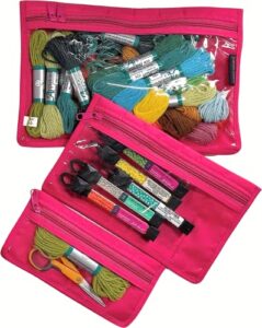 yazzii craft notions pouch set (3pc) – portable & multipurpose – sewing supplies organizer for thread spools, needles, beads, embroidery floss, fabric pieces & more!