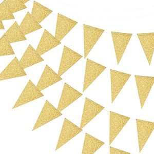 merrynine triangle flag bunting banner, 3 pack 30 feet vintage style pennant banner for wedding, baby shower, event & party supplies 45pcs flags (triangle flag – gold glitter)