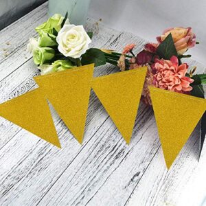 MerryNine Triangle Flag Bunting Banner, 3 Pack 30 Feet Vintage Style Pennant Banner for Wedding, Baby Shower, Event & Party Supplies 45pcs Flags (Triangle Flag - Gold Glitter)