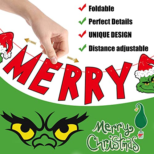 Merry Christmas Banner Christmas Decorations Red and Green Decorations Christmas Party Banner Decor for Home Office Fireplace Mantel