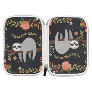 Baby Sloth On The Tree Pencil Case Pen Bag Pouch Stationary Box Hand Bag, Animal and Flower Travel Makeup Cosmetic Bag Passport Holder Storage for Women