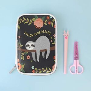 Baby Sloth On The Tree Pencil Case Pen Bag Pouch Stationary Box Hand Bag, Animal and Flower Travel Makeup Cosmetic Bag Passport Holder Storage for Women