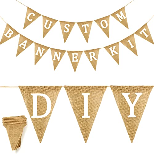 96 Pcs 59 ft DIY Valentine's Day Burlap Banner Garland Burlap Triangle Flag DIY Blank Banner Burlap Pennant Flags Make Your Own Banner DIY Valentines Decor for Wedding Birthday Graduation with String