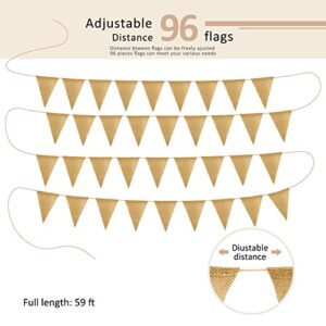 96 Pcs 59 ft DIY Valentine's Day Burlap Banner Garland Burlap Triangle Flag DIY Blank Banner Burlap Pennant Flags Make Your Own Banner DIY Valentines Decor for Wedding Birthday Graduation with String