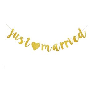 just married banner, gold wedding party sign, bachelorette / bridal shower / engagement party decors supplies
