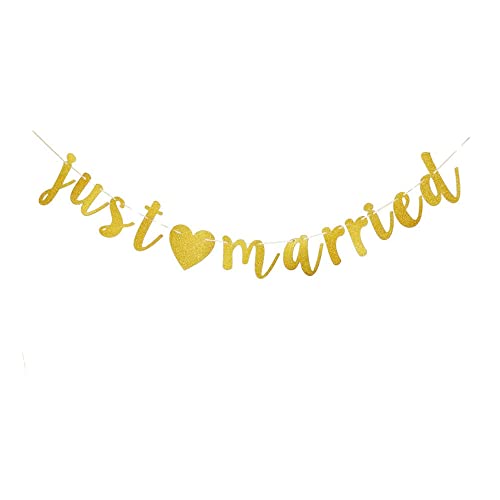 Just Married Banner, Gold Wedding Party Sign, Bachelorette / Bridal Shower / Engagement Party Decors Supplies