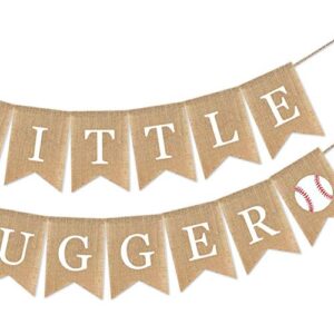 SWYOUN Burlap Little Slugger Banner Boy Baseball Theme Party Supplies Baby Shower Garland Decoration