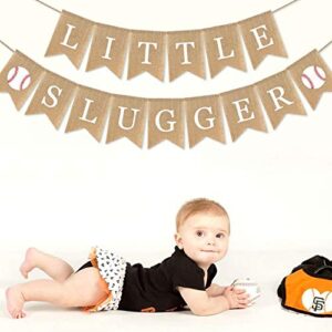 SWYOUN Burlap Little Slugger Banner Boy Baseball Theme Party Supplies Baby Shower Garland Decoration