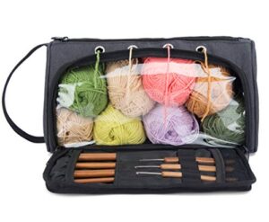 pacmaxi yarn storage knitting organizer lightweight yarn storage bag with holes portable knitting organizer for cotton yarns, crochet hooks, knitting needles(up to 10 inch) (dark gray)