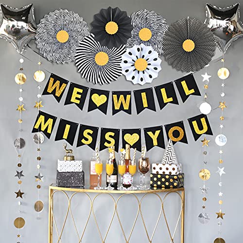 We Will Miss You Decorations, Homond Farewell Party Decorations for Coworker or Friend Going Away Retirement Office Work Job Change Graduation We Will Miss You Banner Paper Fan Foil Balloon