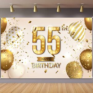 happy 55th birthday backdrop banner white gold 55 years old bday background decorations for women men her him photography party supplies glitter