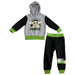 Star Wars Baby Yoda Boys 2 Piece "Small But Mighty" Hoodie Sweatshirt and Jogger Pants Set (Grey/Green/Black, 2T)