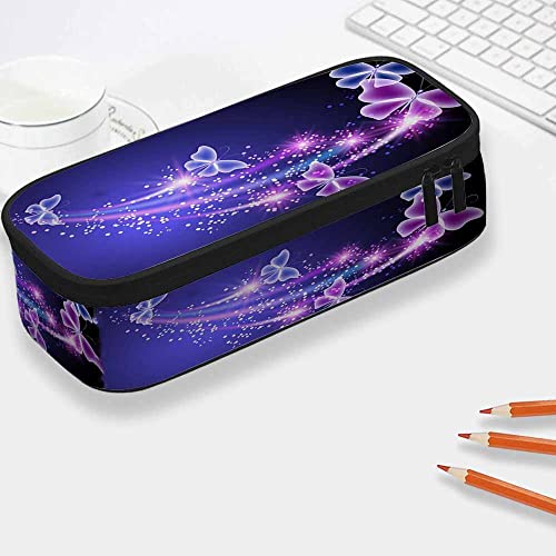 Yekiua Butterflies Pencil Pouch Glowing Pink Purple Flowers Stars High Capacity Pencil Case For Teen Boys Girls School Students Stationary Bag Cosmetics Bag