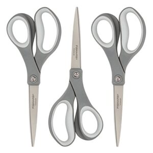 fiskars 8 inch titanium softgrip scissors, grey 3 pack