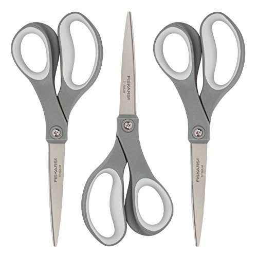 Fiskars 8 Inch Titanium Softgrip Scissors, Grey 3 Pack