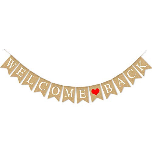 SWYOUN Burlap Welcome Back Banner Back to Home School Office Party Supplies Garland Decoration