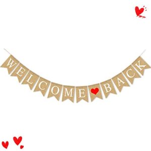 SWYOUN Burlap Welcome Back Banner Back to Home School Office Party Supplies Garland Decoration