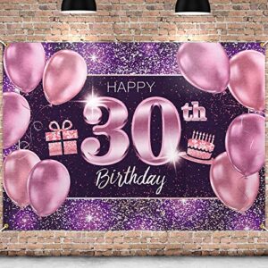 pakboom happy 30th birthday banner backdrop – 30 birthday party decorations supplies for women – pink purple gold 4 x 6ft